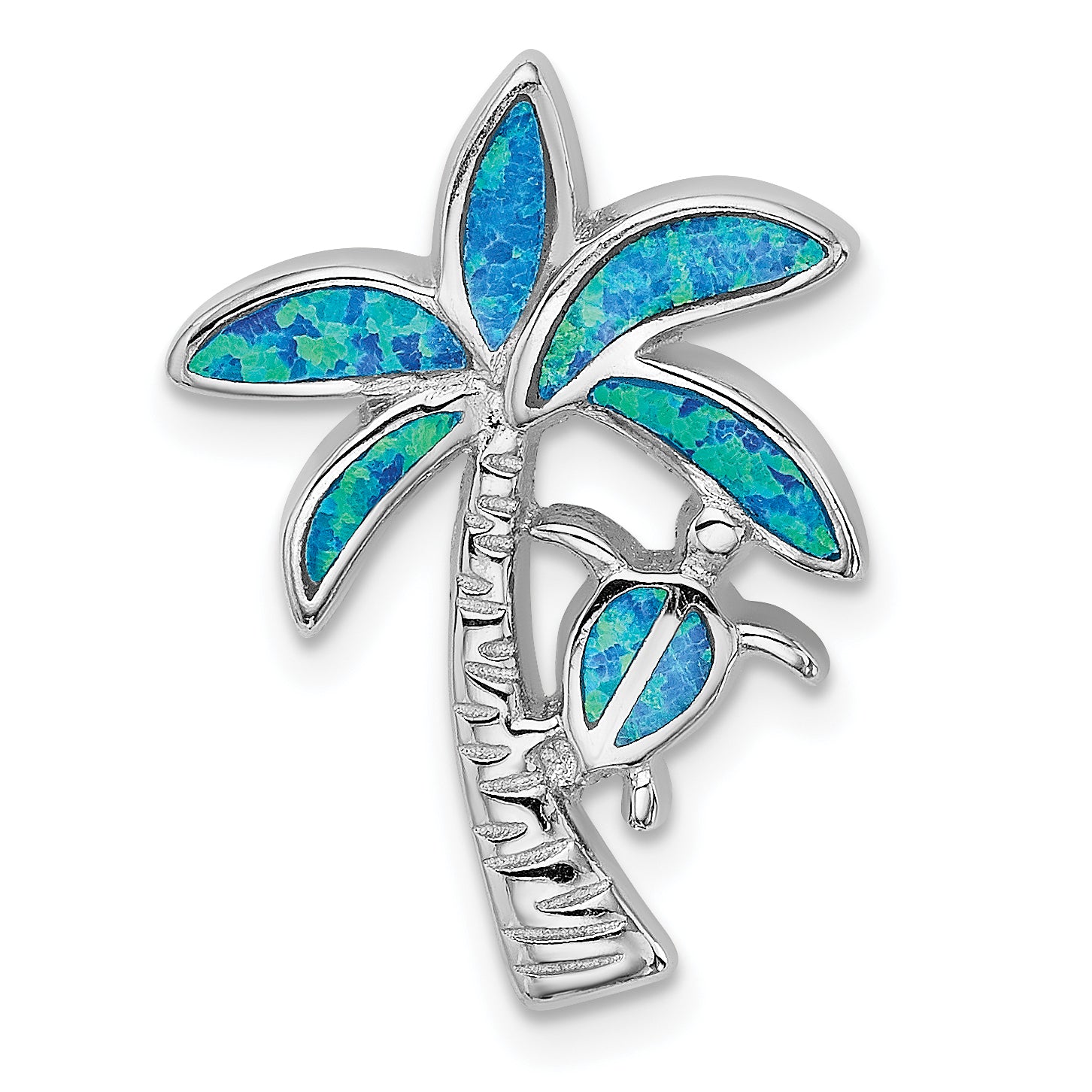 Sterling Silver Rhodium-plated Blue Inlay Created Opal Palm Tree Slide Main image