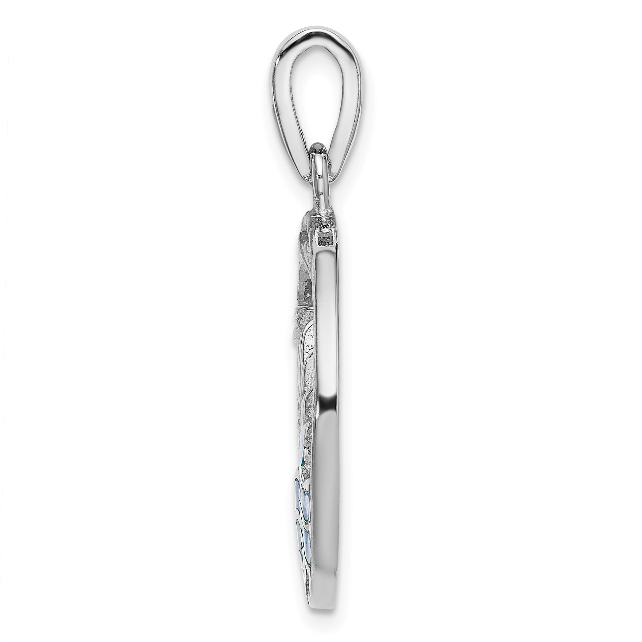 Sterling Silver Rhodium-plated Blue Inlay Created Opal Sunrise Pendant Secondary image