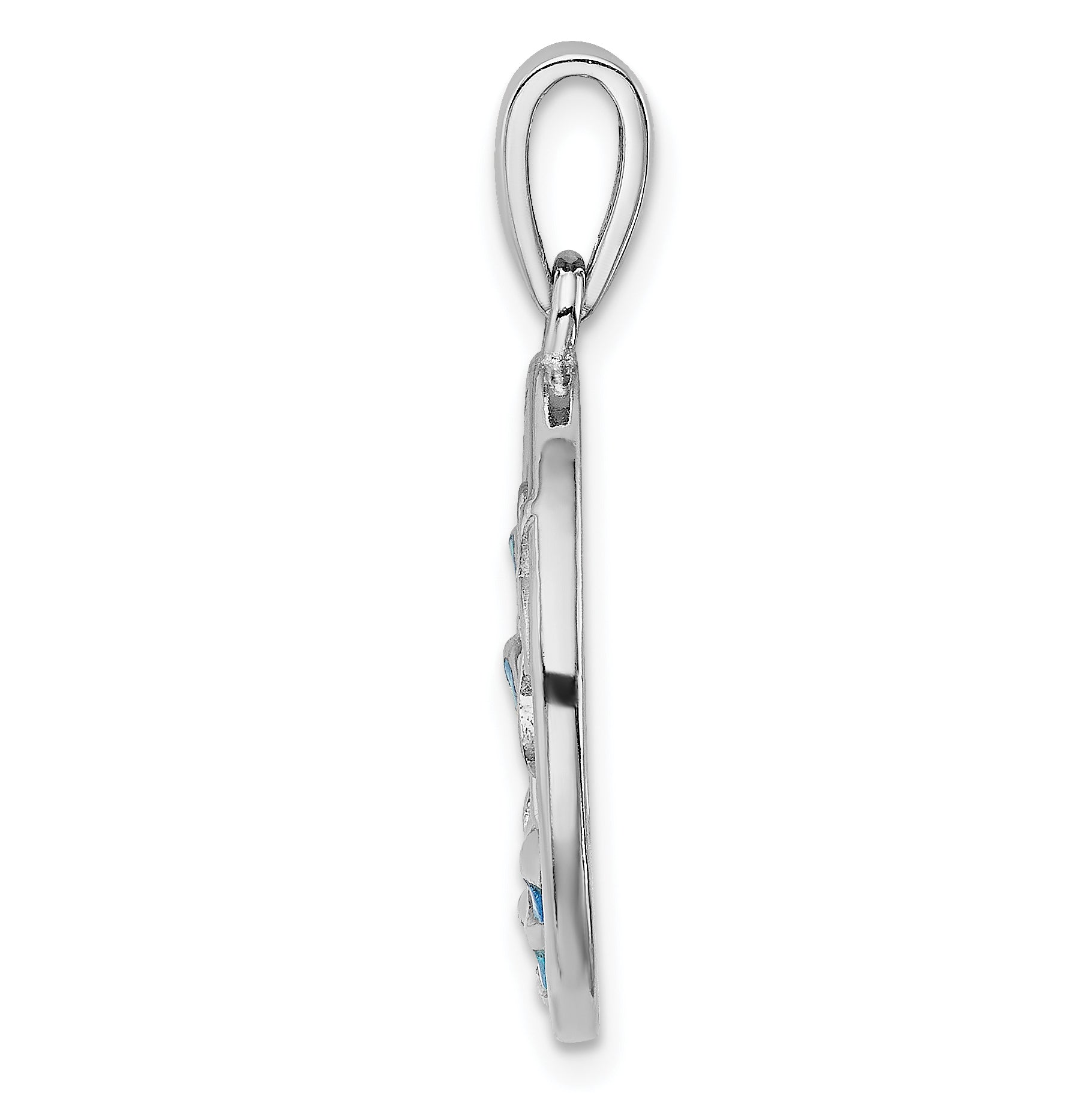 Sterling Silver Rhodium-plated Blue Created Opal Dolphins Pendant Secondary image