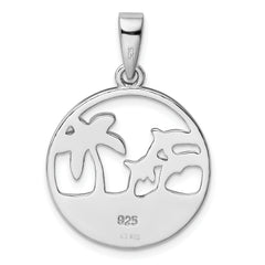 Sterling Silver Rhodium-plated Blue Created Opal Dolphins Pendant