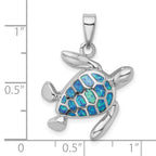 Sterling Silver Rhodium-plated Blue Inlay Created Opal Turtle Pendant