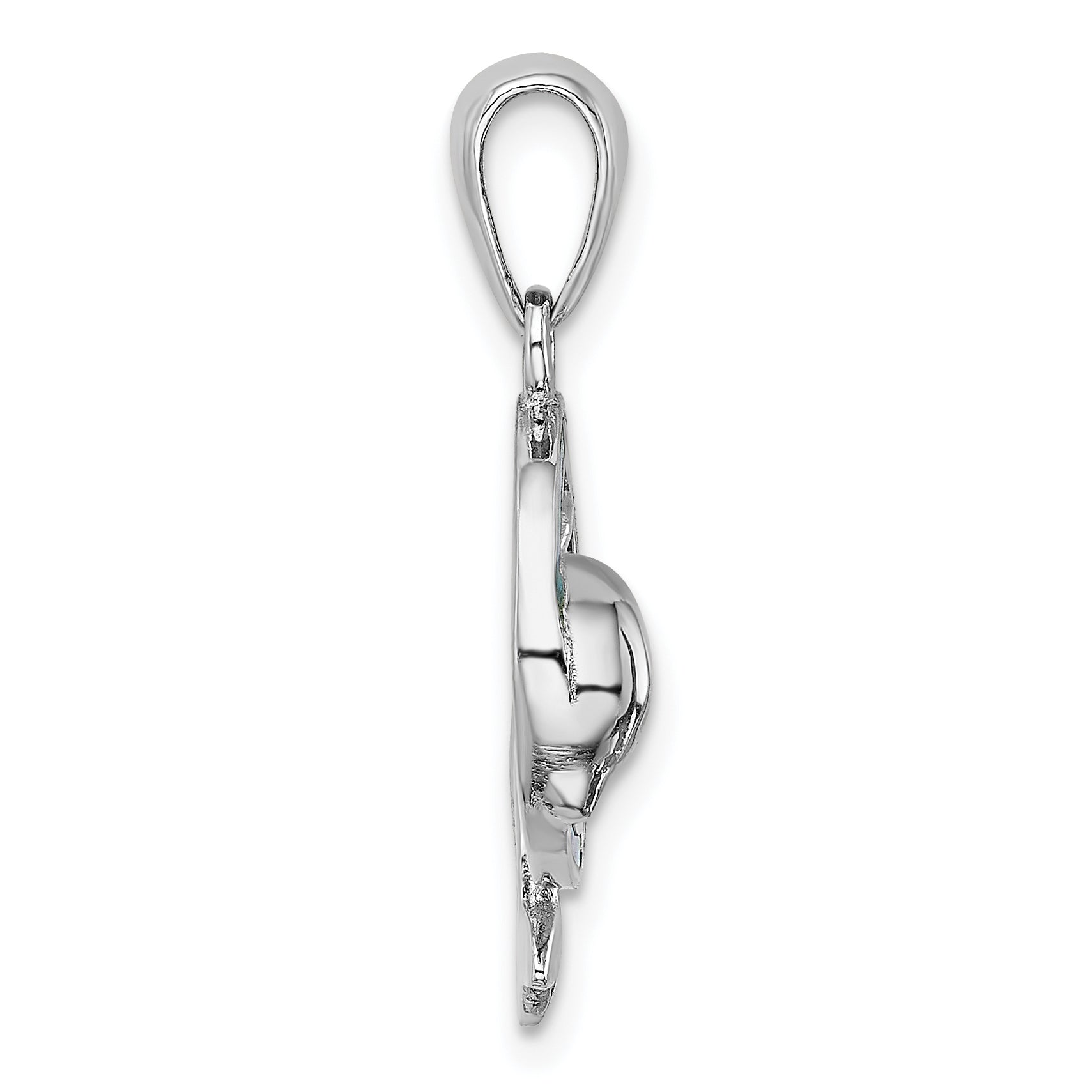 Sterling Silver Rhodium-plated Blue Inlay Created Opal Dolphin Pendant Secondary image