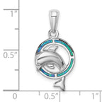 Sterling Silver Rhodium-plated Blue Inlay Created Opal Dolphin Pendant