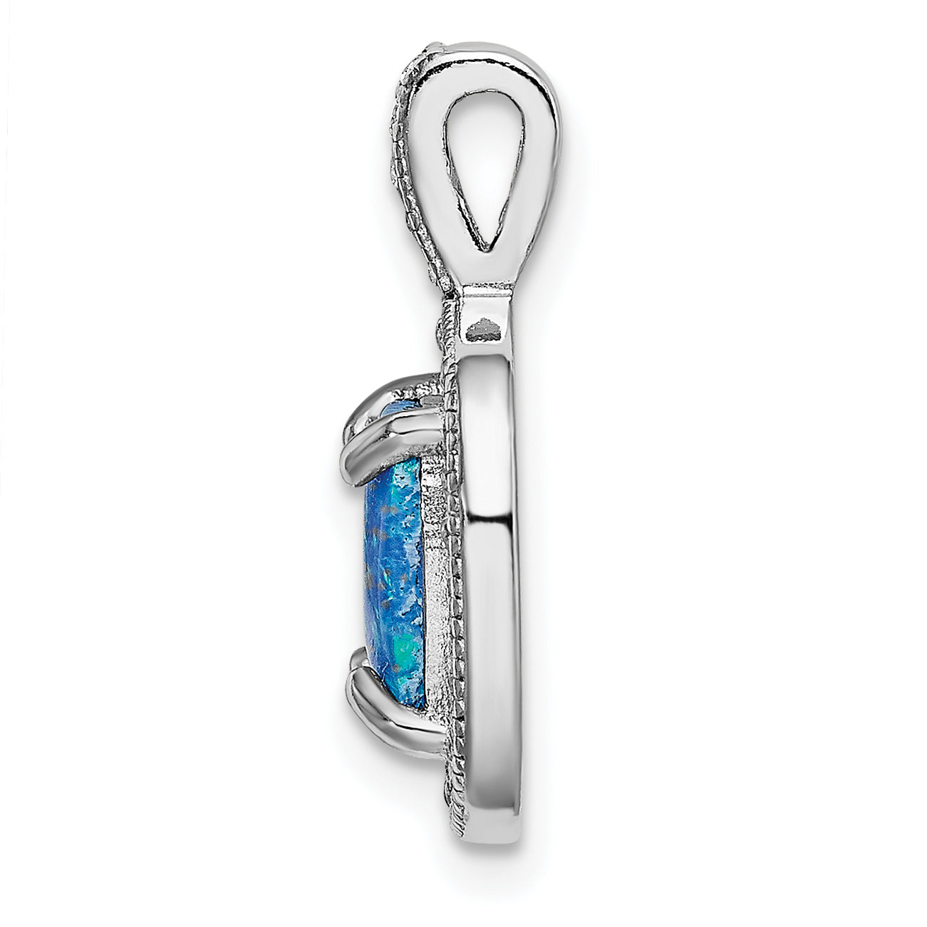 Sterling Silver Rhodium-plated Blue Square Created Opal w/CZ Pendant Secondary image