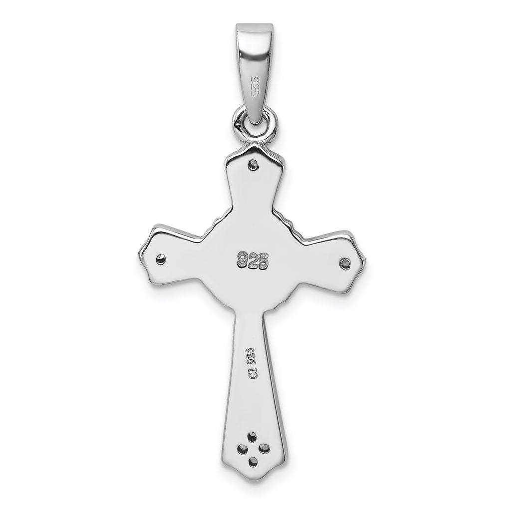 Sterling Silver Rhodium-plated CZ & Created Opal Cross Pendant