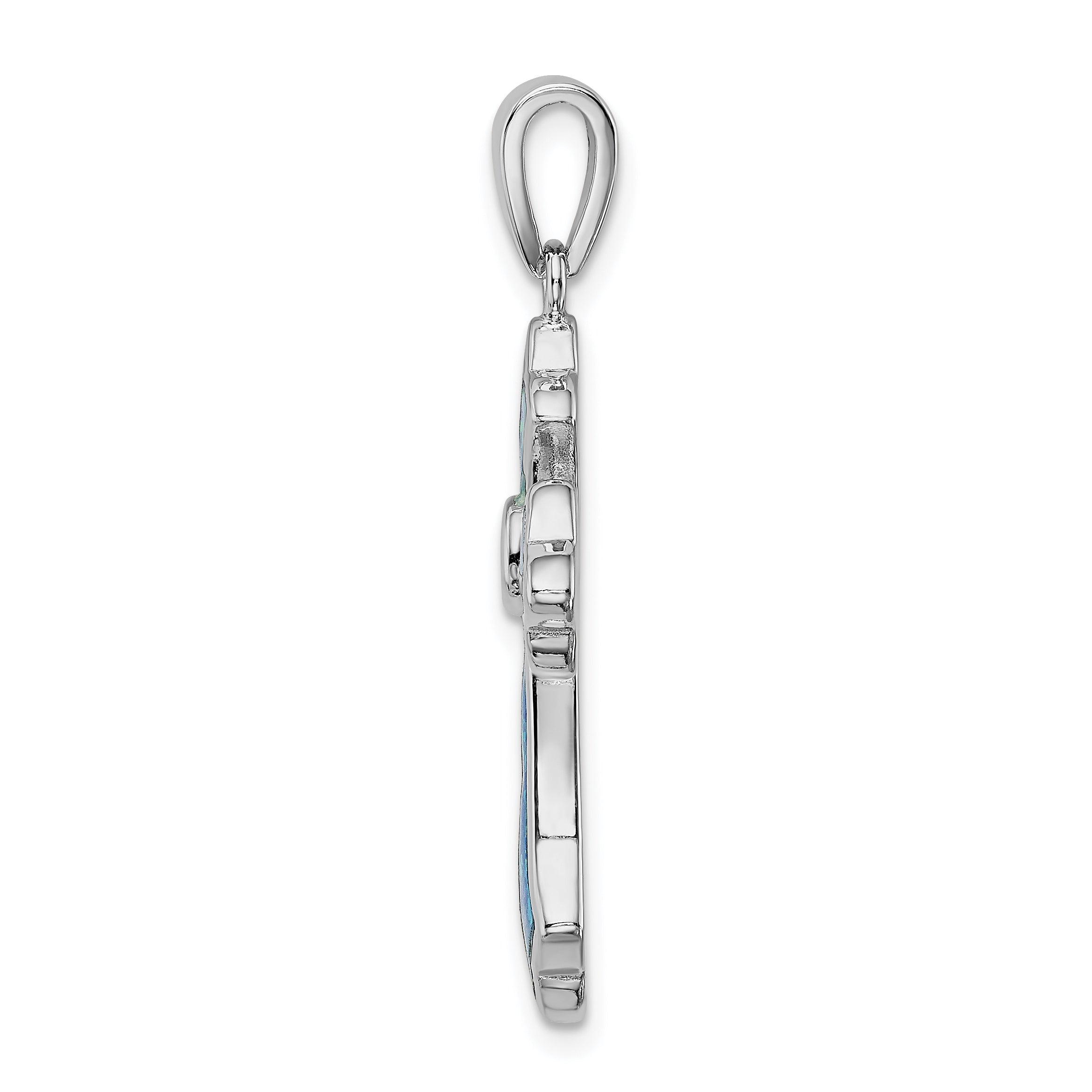 Sterling Silver Rhodium-plated Blue Inlay Created Opal Cross Pendant Secondary image