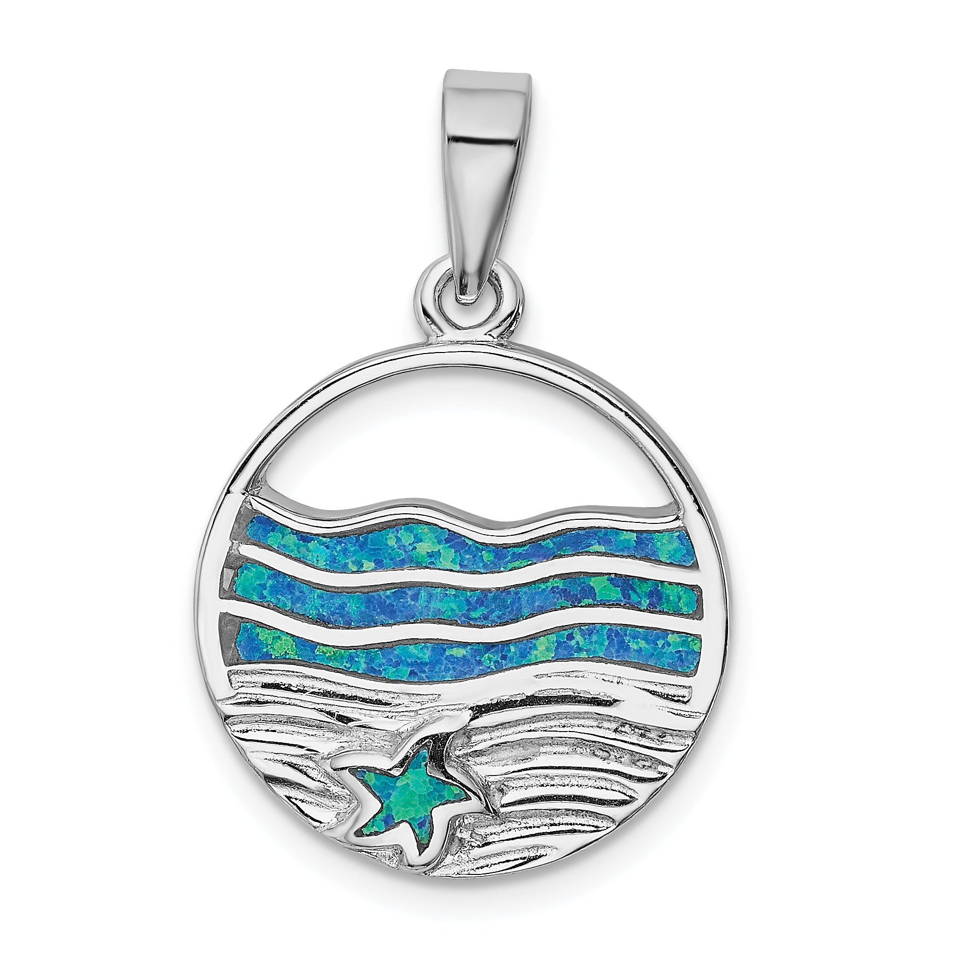 Sterling Silver Rhod-plated Created Opal Starfish Ocean Pendant Main image