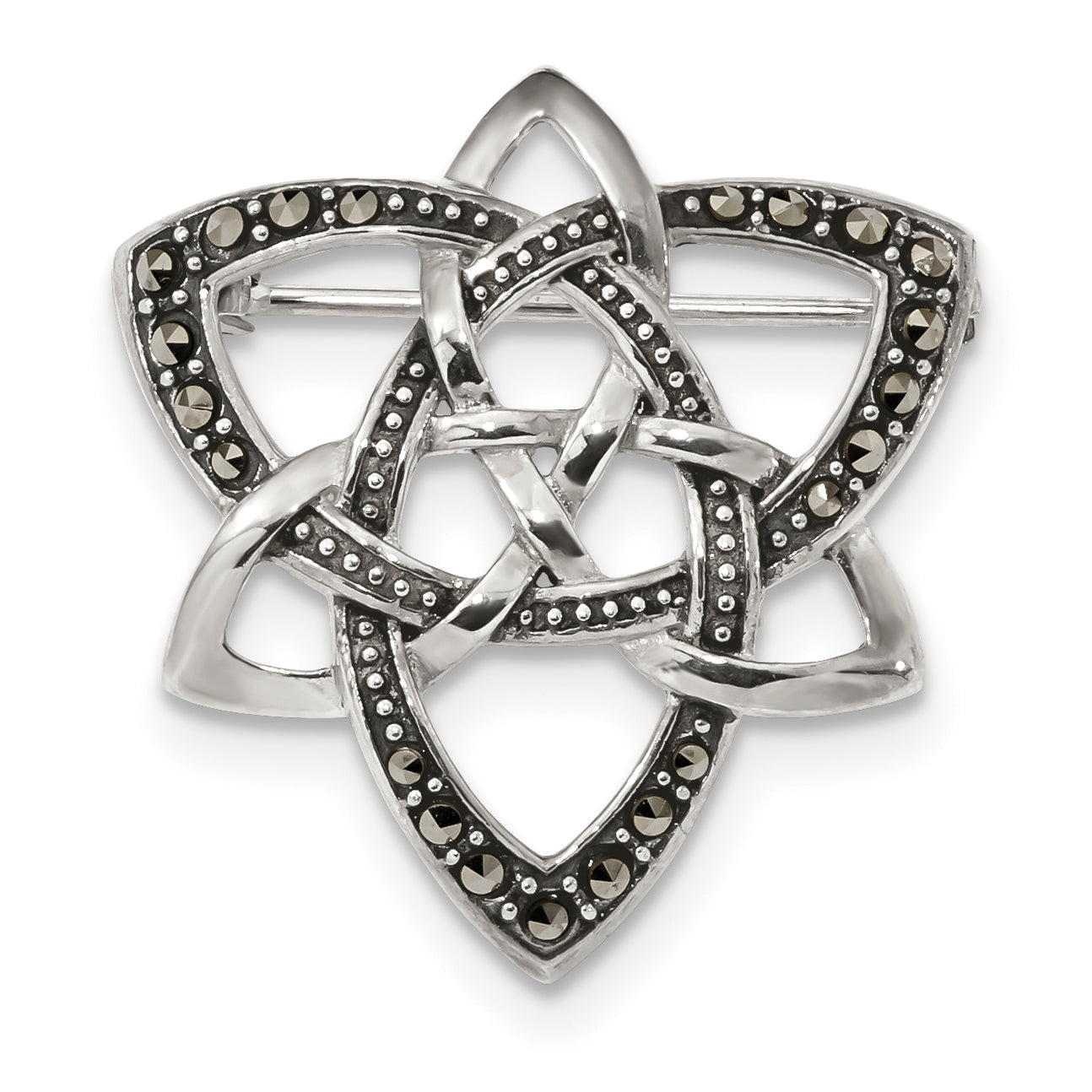 Sterling Silver Antiqued Marcasite Celtic Knot Pin Brooch Main image