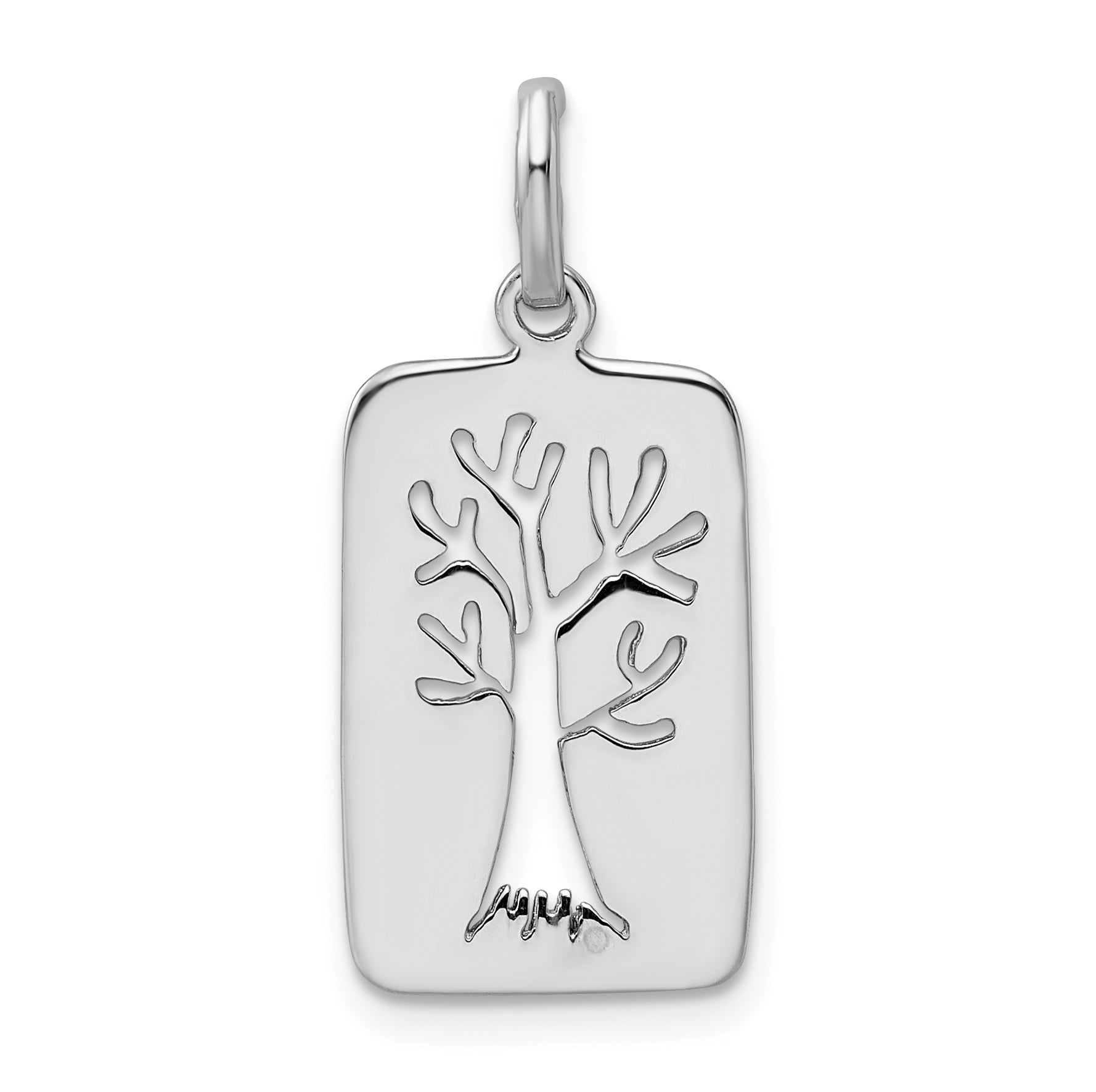 Sterling Silver Rhodium-plated Polished Tree Cut-out Charm
