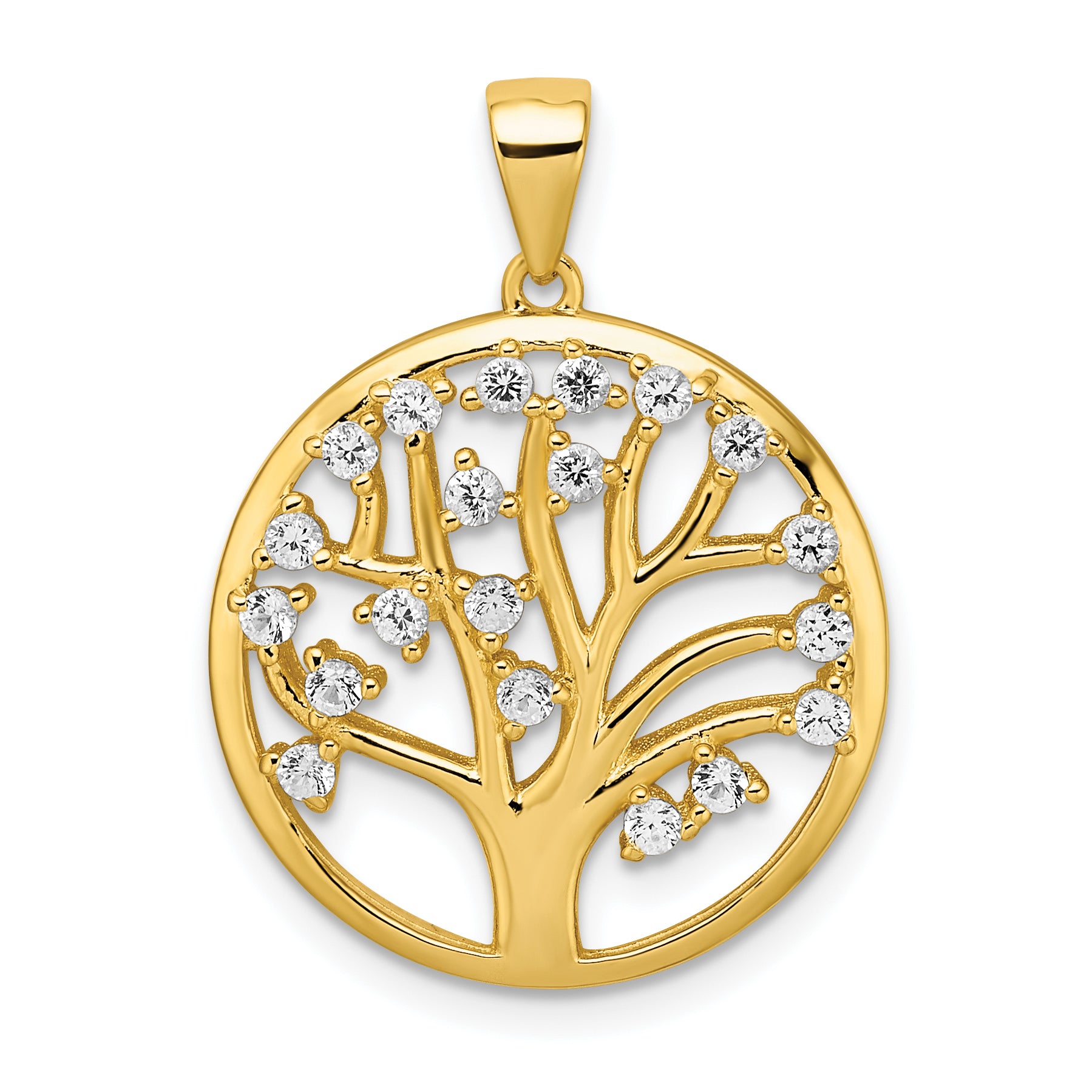 Sterling Silver Gold-tone Created White Sapphire Tree of Life Pendant Main image