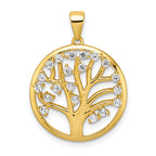 Sterling Silver Gold-tone Created White Sapphire Tree of Life Pendant