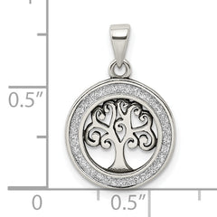 Sterling Silver Antiqued Enamel Glitter Enamel Tree in Circle Pendant