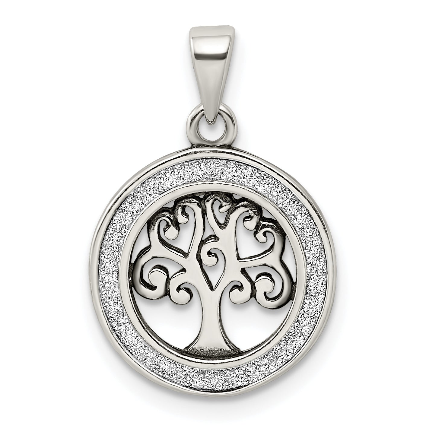 Sterling Silver Antiqued Enamel Glitter Enamel Tree in Circle Pendant Main image