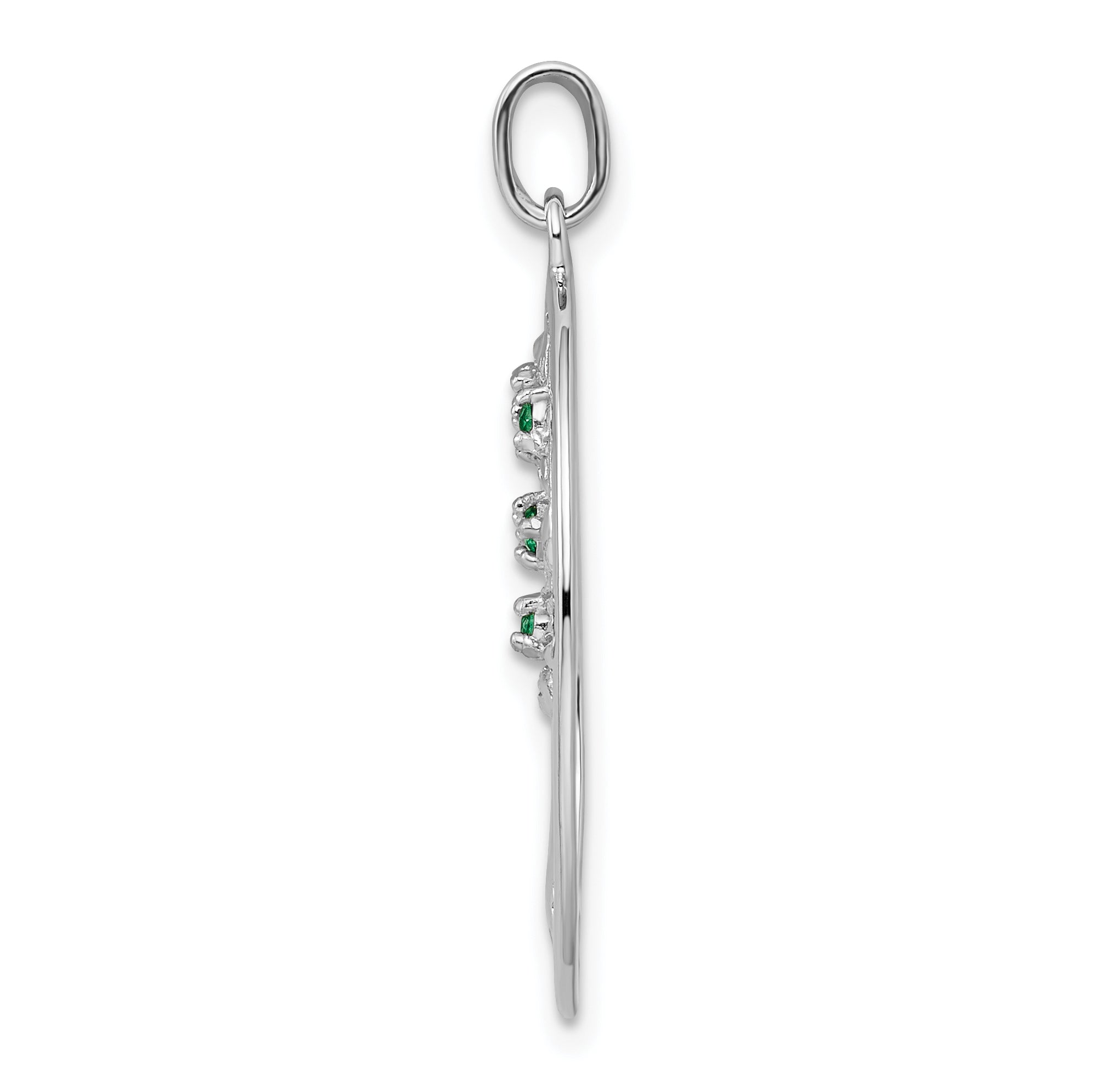 Sterling Silver Rhodium-plated Green Glass Buds Oval Tree Pendant Secondary image