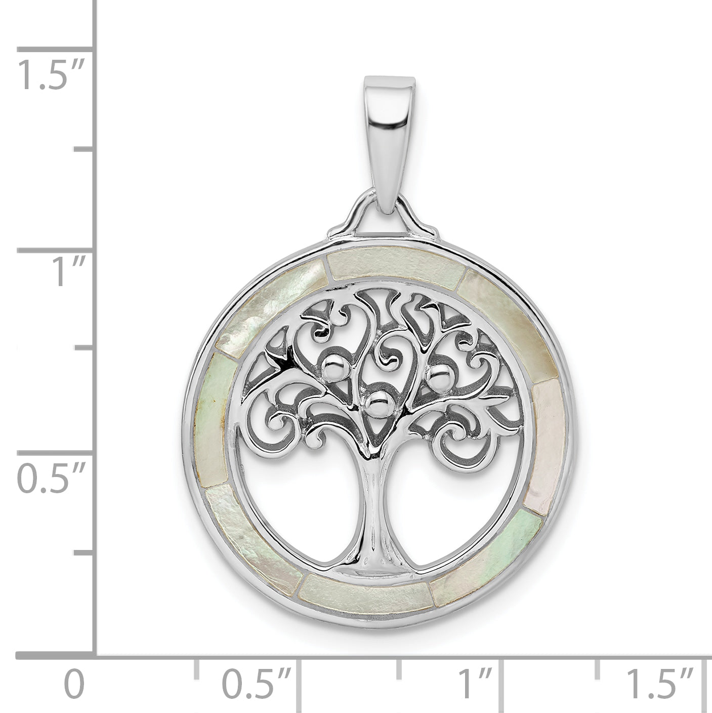 Sterling Silver Rhodium-plated White MOP Tree of Life Pendant