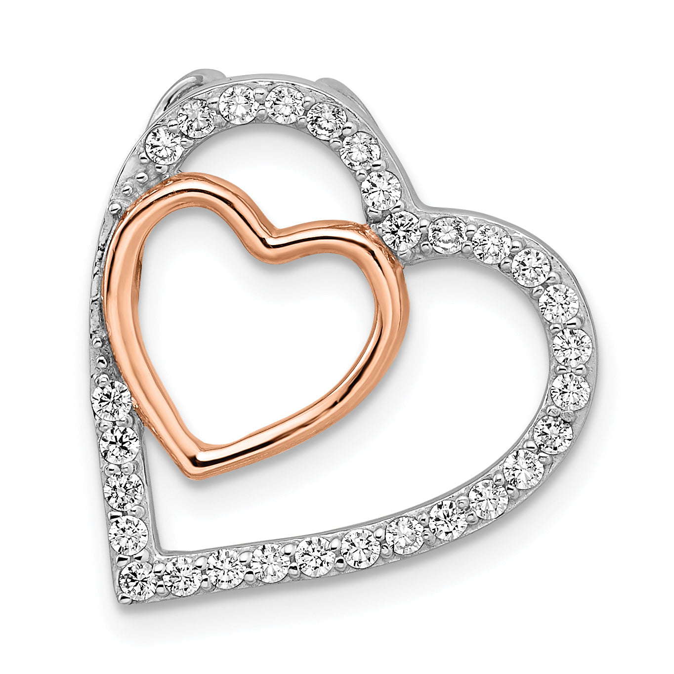 Sterling Silver Rhodium and Rose-tone w/CZ Heart Chain Slide Main image