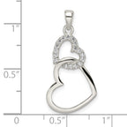 Sterling Silver Polished CZ Double Heart Pendant