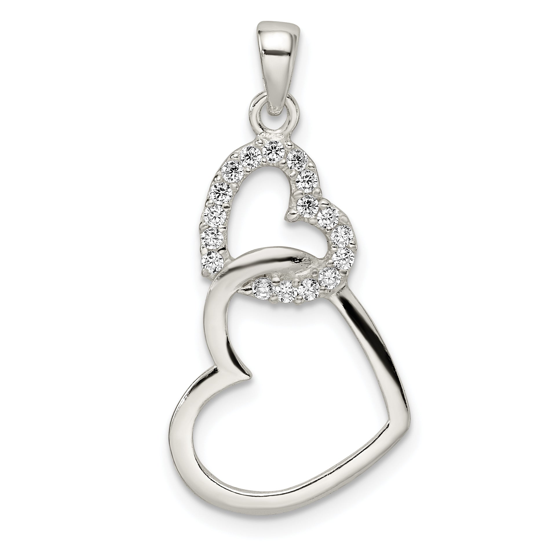 Sterling Silver Polished CZ Double Heart Pendant Main image
