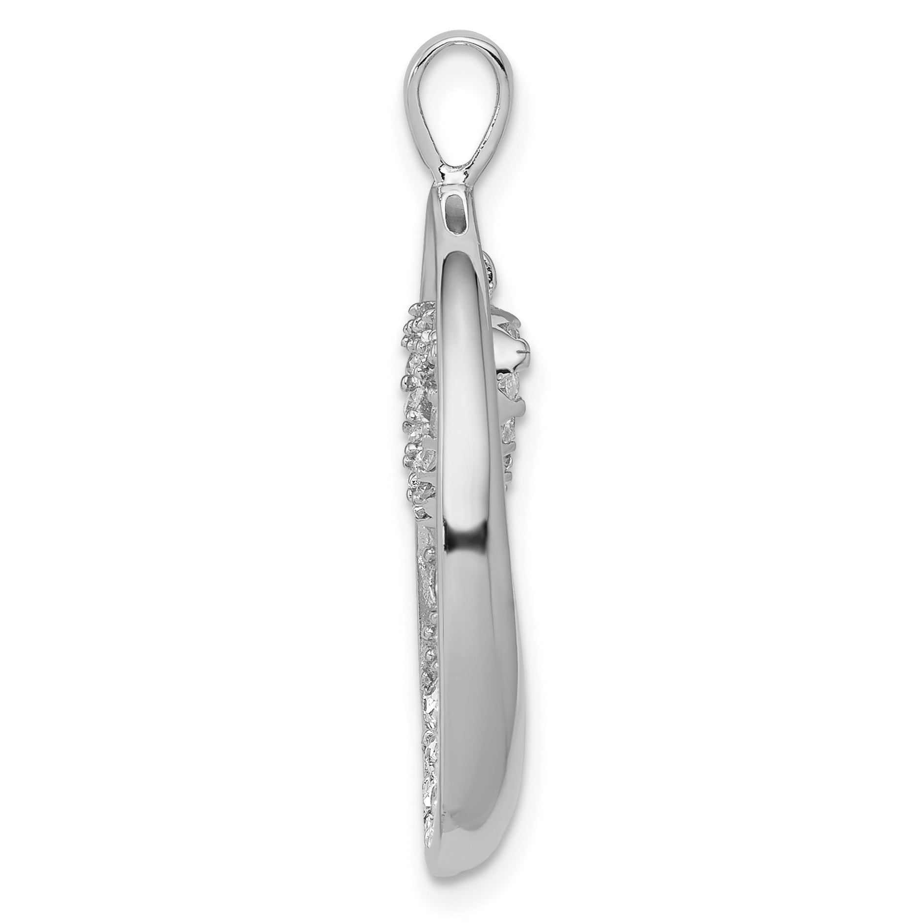 Sterling Silver Rhodium-plated CZ Oval w/Dangle Heart Pendant Secondary image