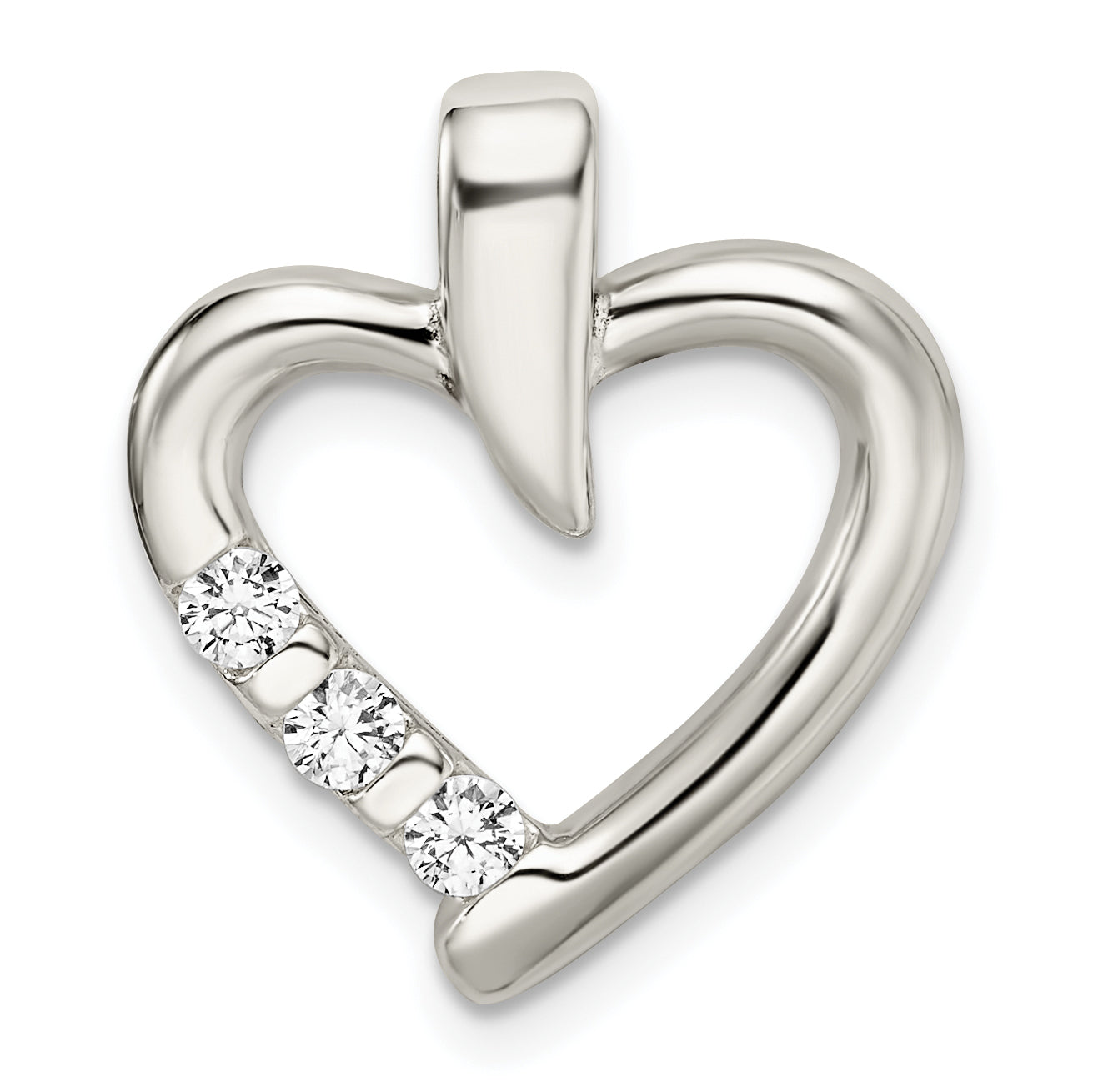 Sterling Silver Polished w/CZ Heart Slide Main image