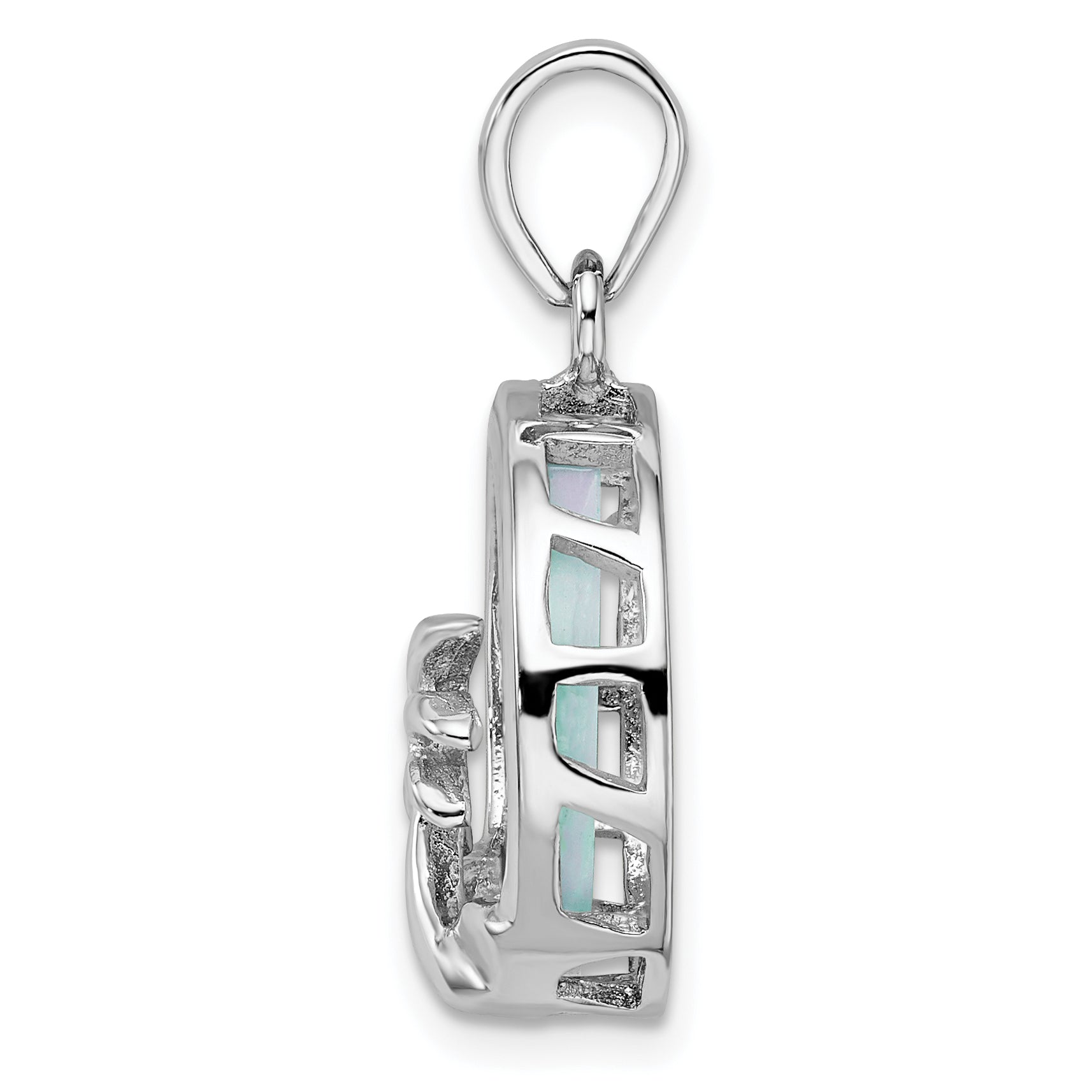 Sterling Silver Rhodium-plated Larimar w/Palm Tree Pendant
