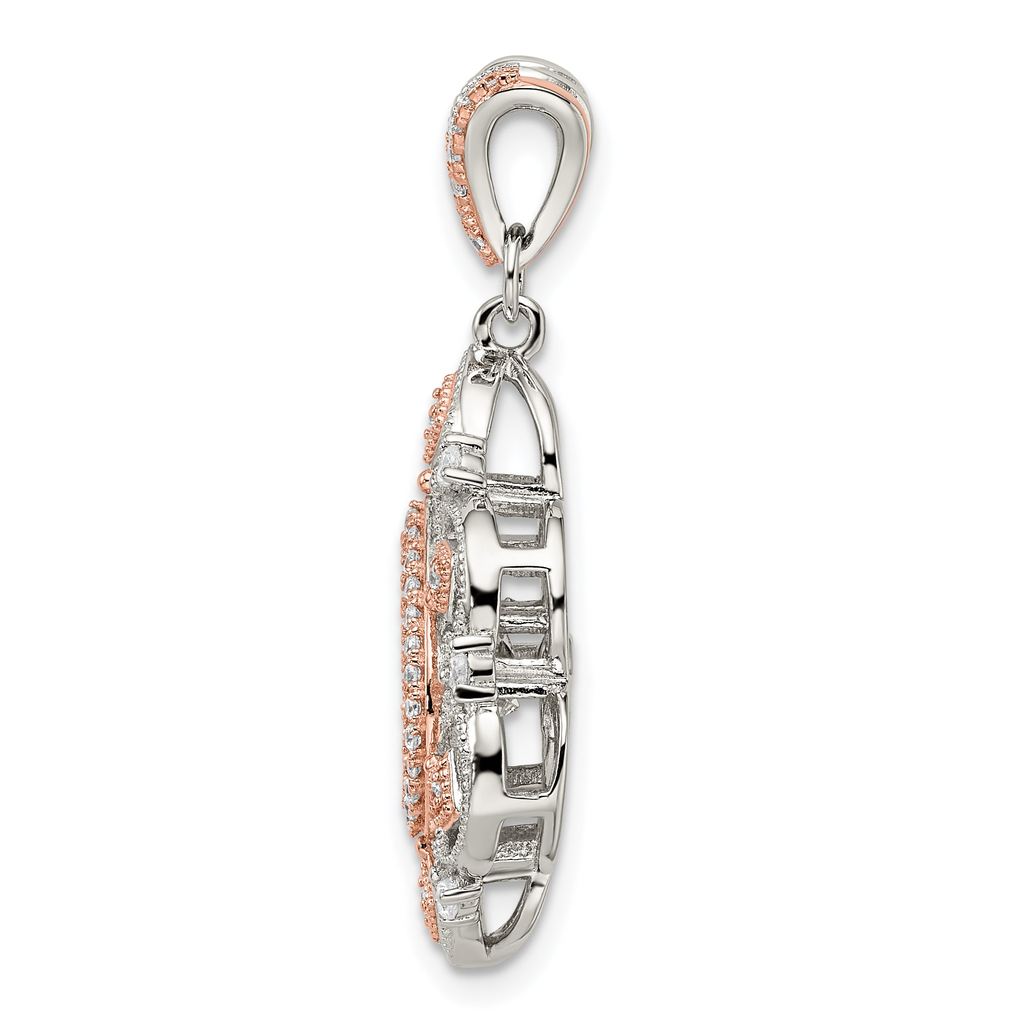 Sterling Silver Plat-plate Rose-tone Vibrant Crystal Zircon Fancy Pendant