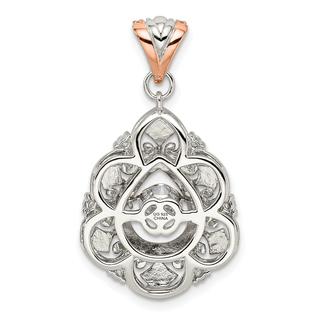 Sterling Silver Plat-plate Rose-tone Vibrant Crystal Zircon Fancy Pendant
