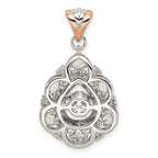 Sterling Silver Plat-plate Rose-tone Vibrant Crystal Zircon Fancy Pendant