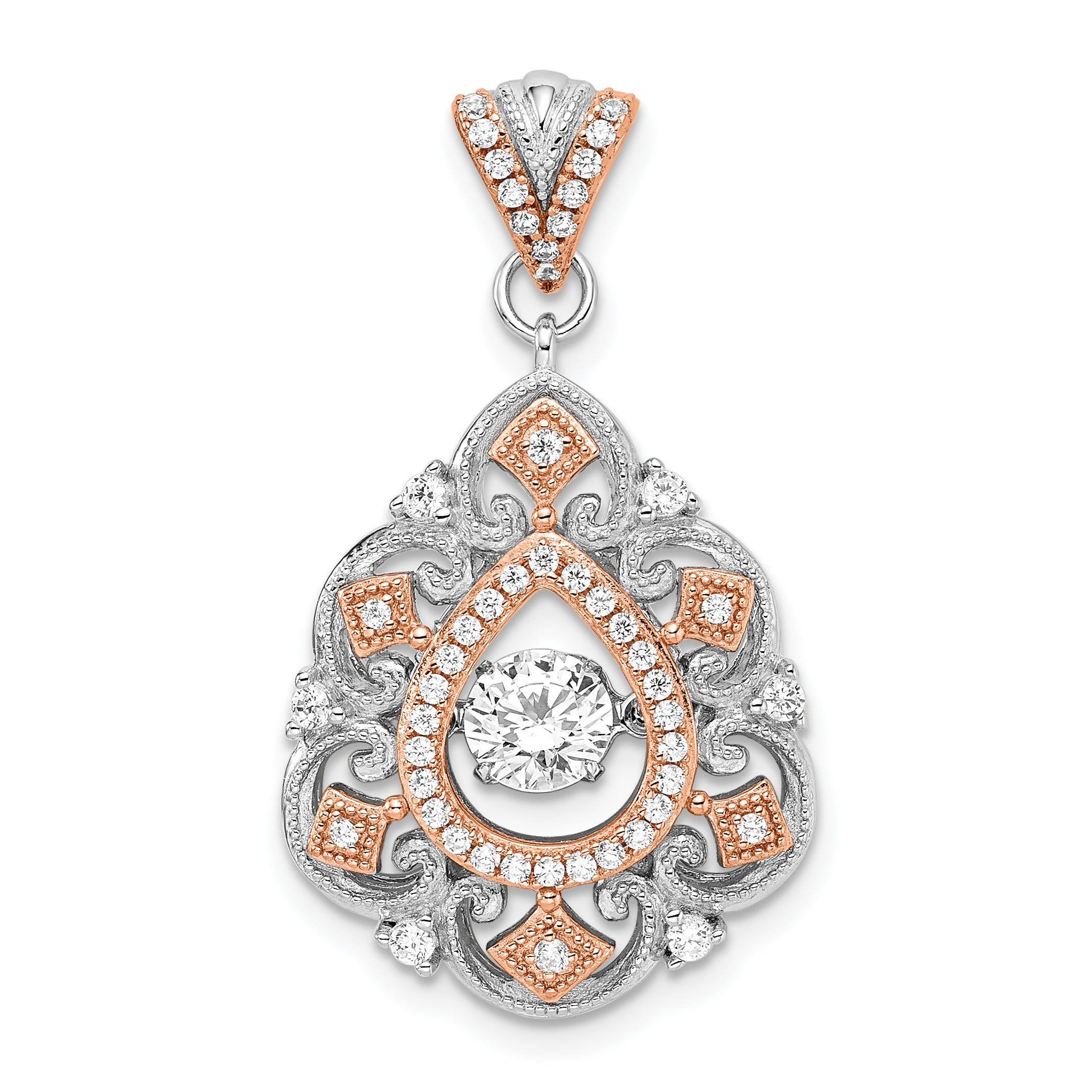 Sterling Silver Plat-plate Rose-tone Vibrant CZ Fancy Penda Main image