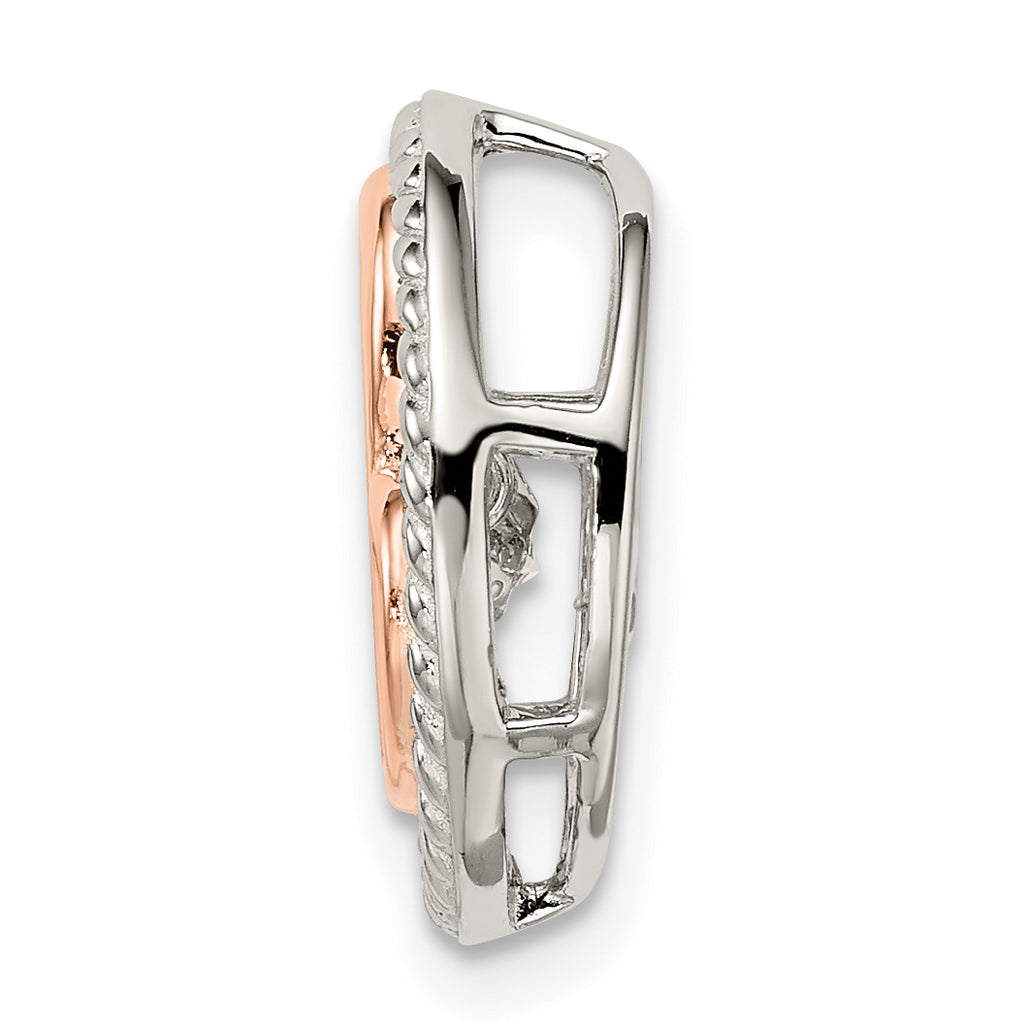 Sterling Silver Plat-plate Rose-tone Vibrant Swar Zircon Heart Chain Slide