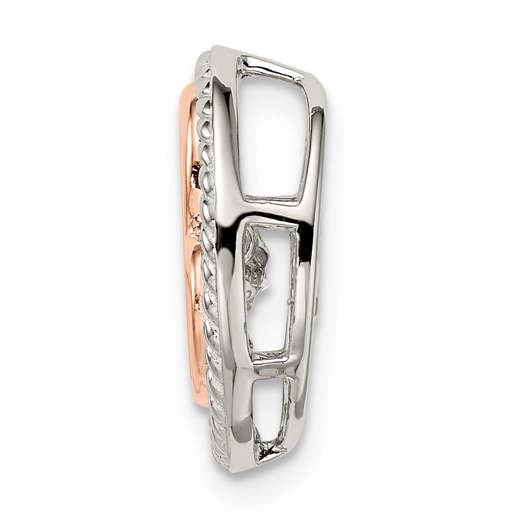 Sterling Silver Plat-plate Rose-tone Vibrant Swar Zircon Heart Chain Slide