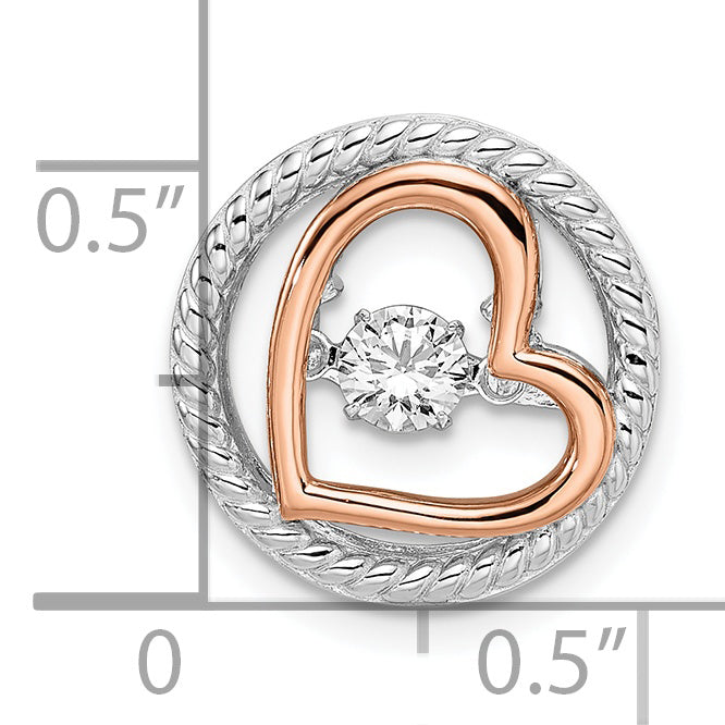 Sterling Silver Plat-plate Rose-tone Vibrant Swar Zircon Heart Chain Slide