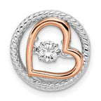 Sterling Silver Plat-plate Rose-tone Vibrant Swar Zirconia Heart Chain Slid