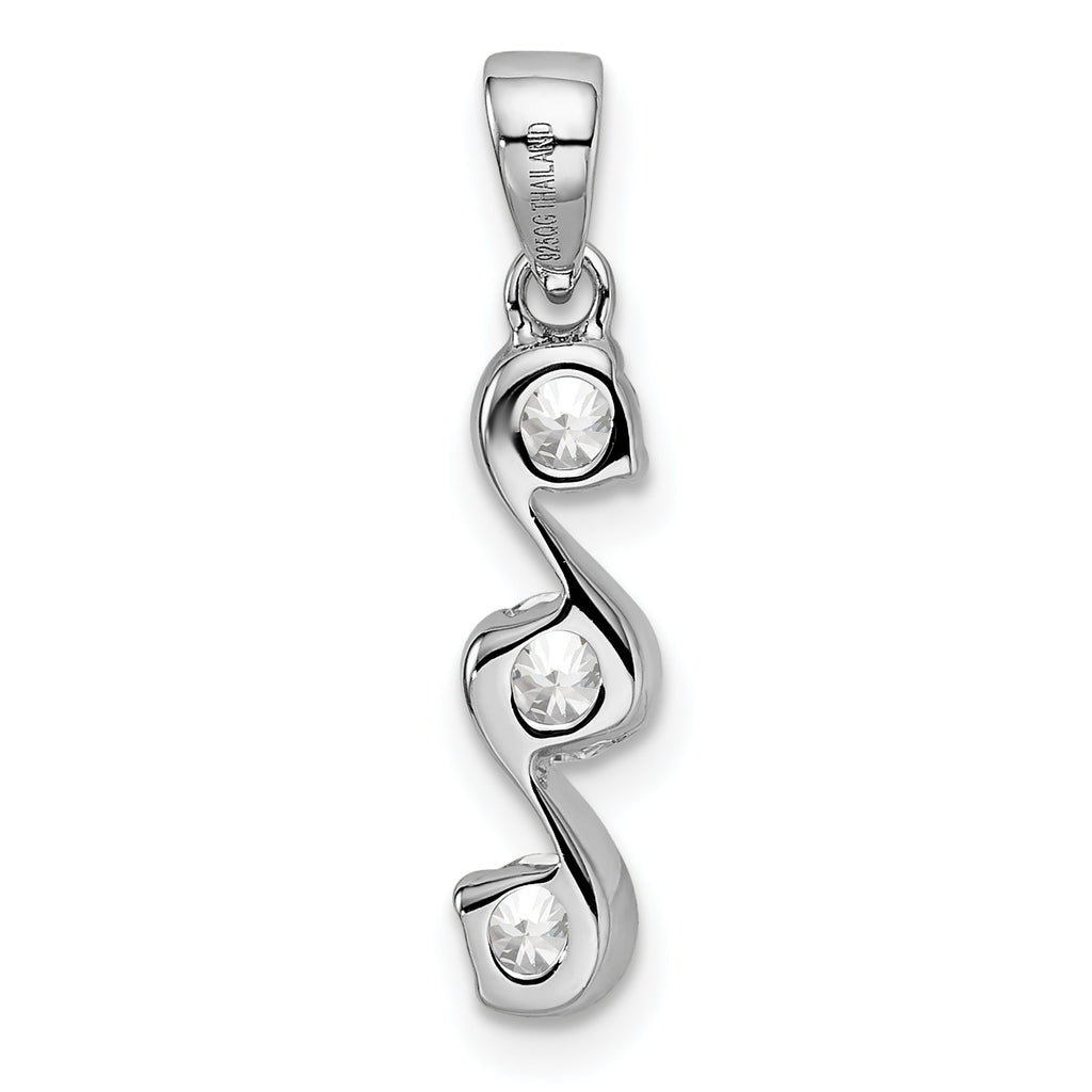 Sterling Silver Rhodium-plated Swirl 3-stone CZ Pendant