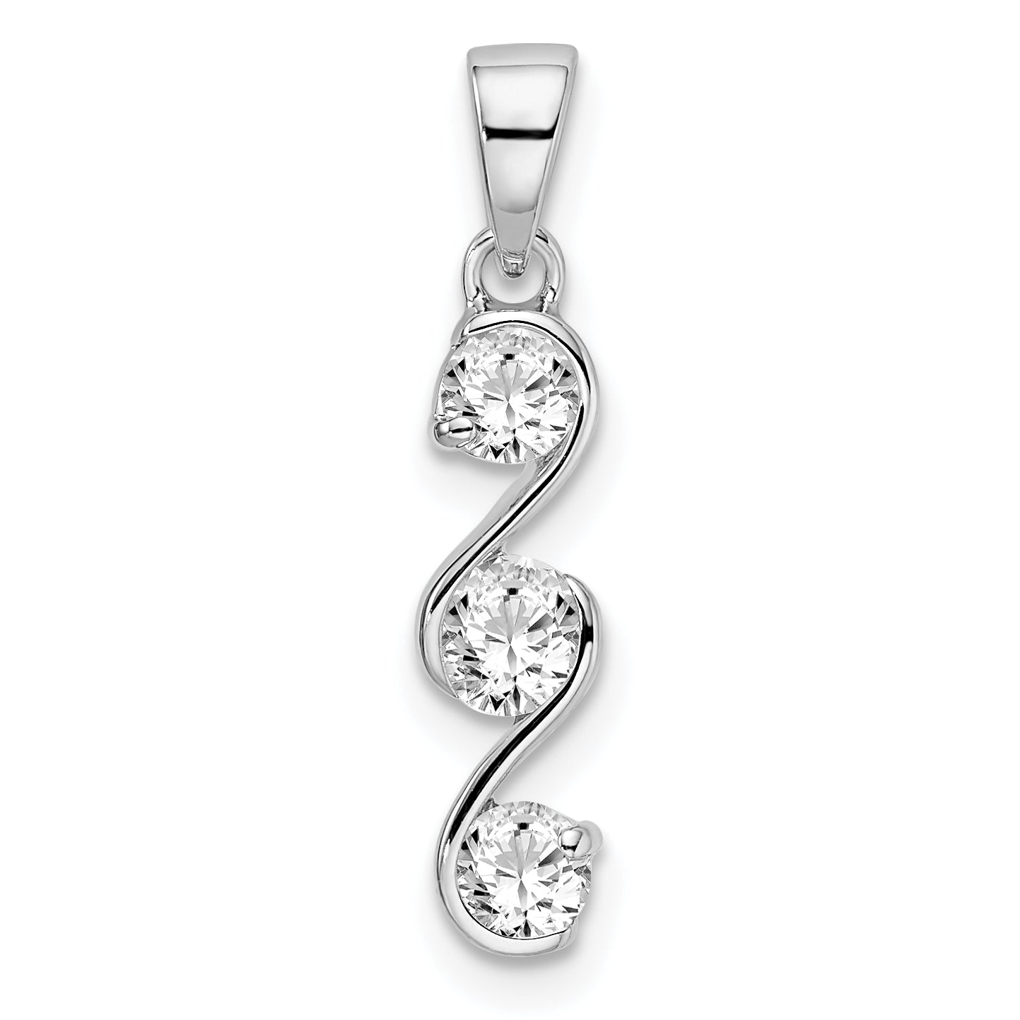 Sterling Silver Rhodium-plated Swirl 3-stone CZ Pendant Main image