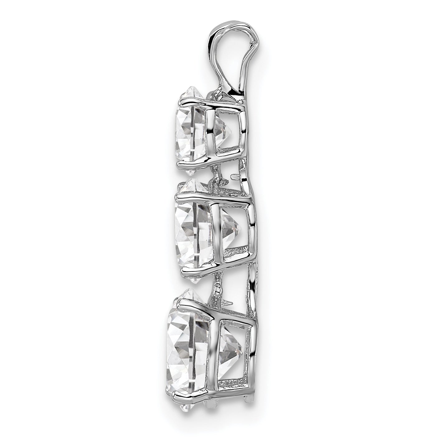 Sterling Silver Rhodium-plated Polished CZ Round Shaped 3 Stone Pendant Secondary image