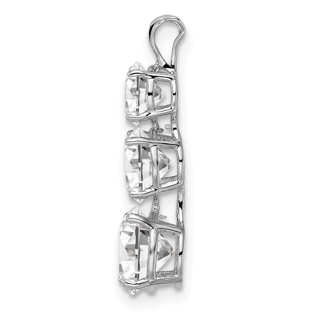 Sterling Silver Rhodium-plated Polished CZ Round Shaped 3 Stone Pendant