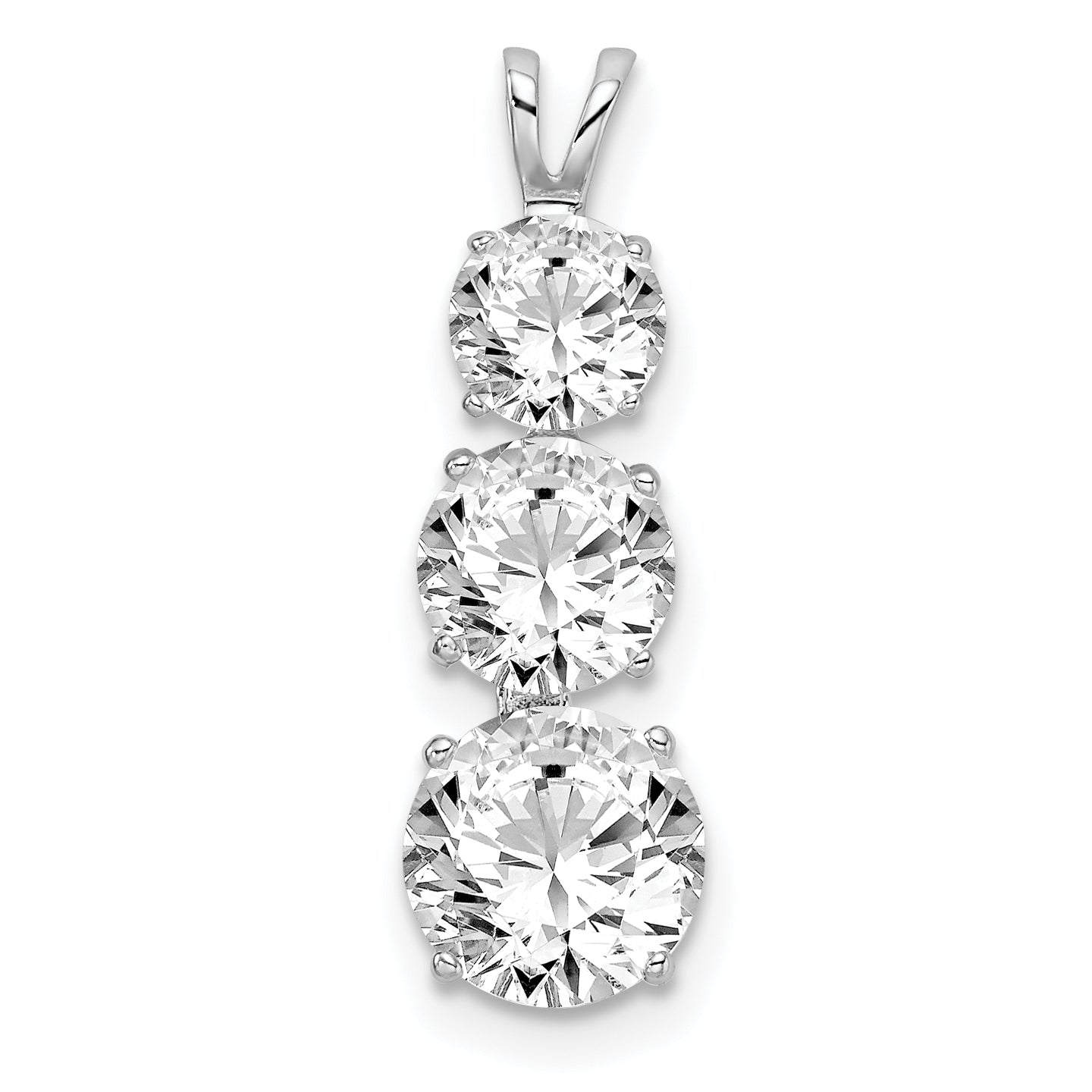 Sterling Silver Rhodium-plated Polished CZ Round Shaped 3 Stone Pendant Main image