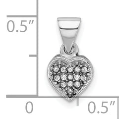 Sterling Silver Rhodium-plated CZ Polished Heart Pendant