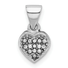 Sterling Silver Rhodium-plated CZ Polished Heart Pendant