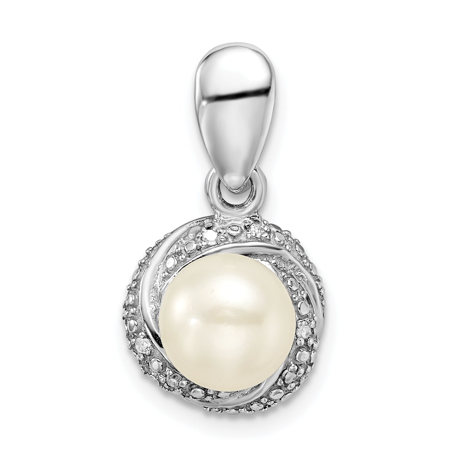 Sterling Silver Rhodium-plated w/Diamond & FWC Pearl Pendant Main image