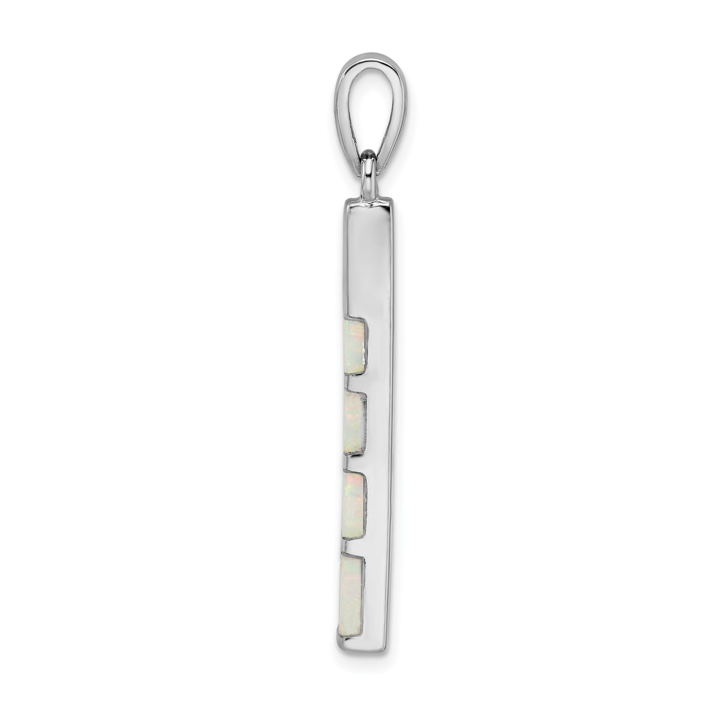 Sterling Silver Rhodium-plated White Created Opal Bar Pendant Secondary image