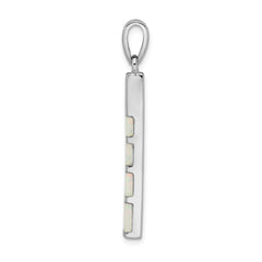Sterling Silver Rhodium-plated White Created Opal Bar Pendant