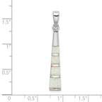 Sterling Silver Rhodium-plated White Created Opal Bar Pendant