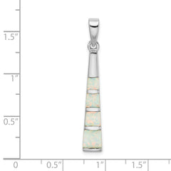 Sterling Silver Rhodium-plated White Created Opal Bar Pendant