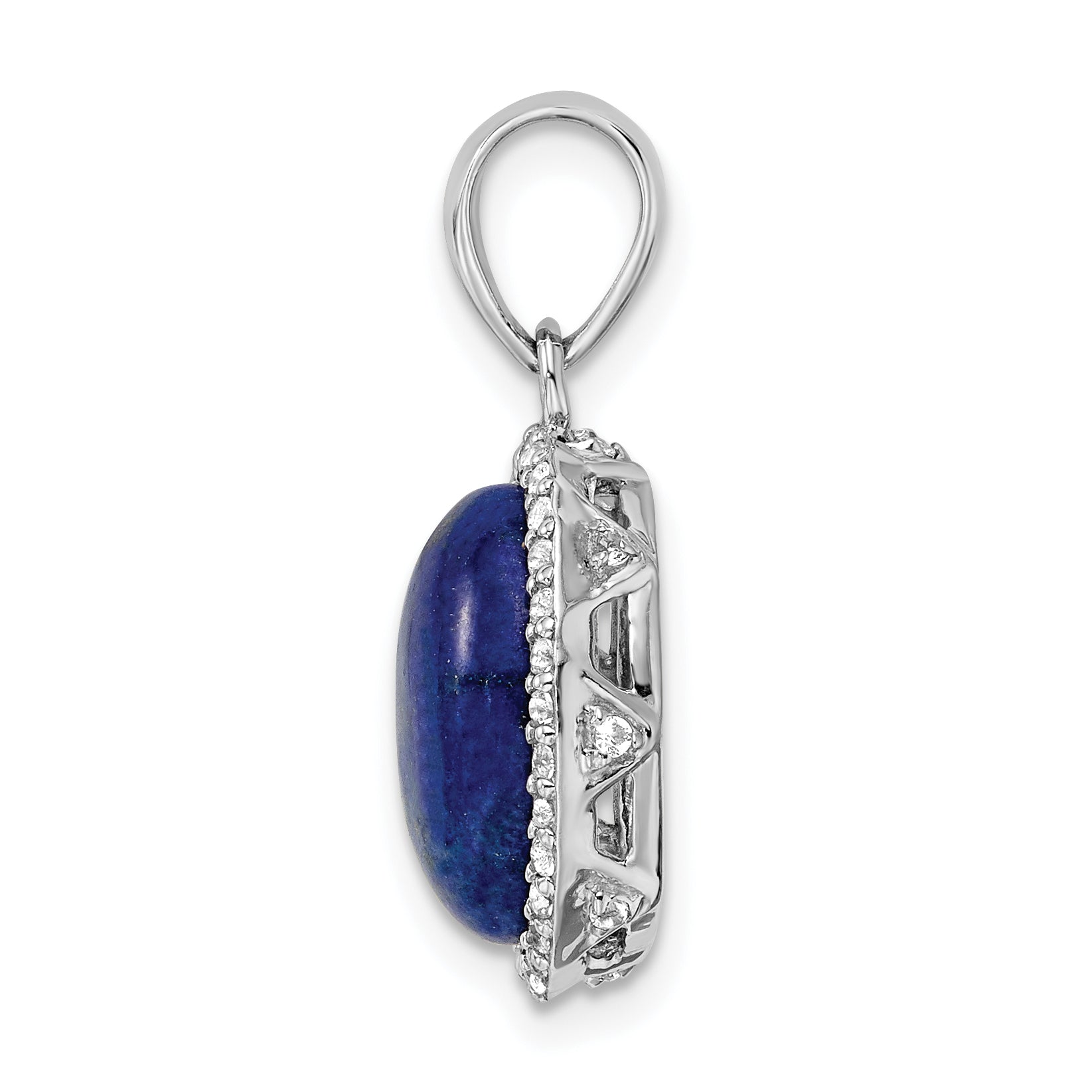 Sterling Silver Rhodium-plated Polished w/Lapis & White Topaz Pendant Secondary image