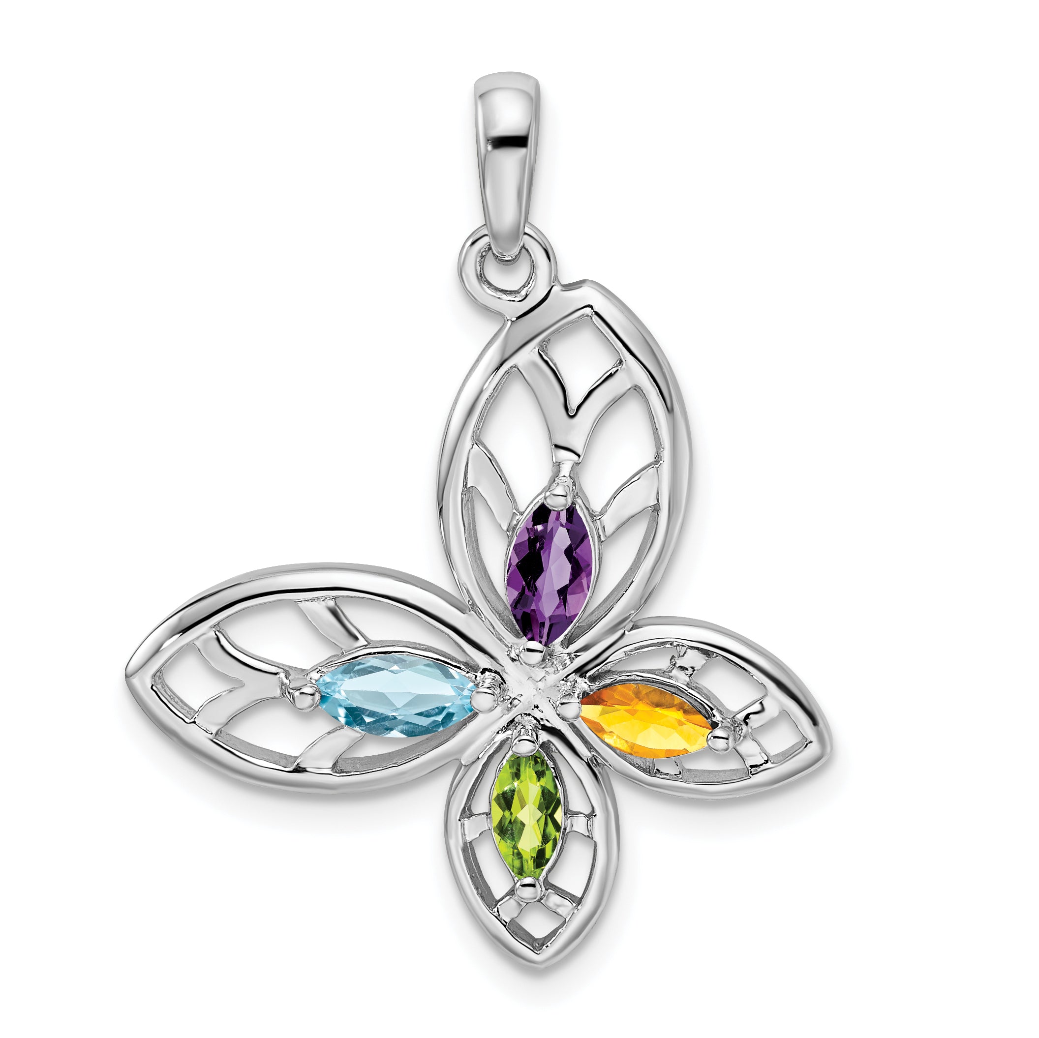 Sterling Silver Rhodium-plated PE CI AM Swiss BT Butterfly Pendant Main image