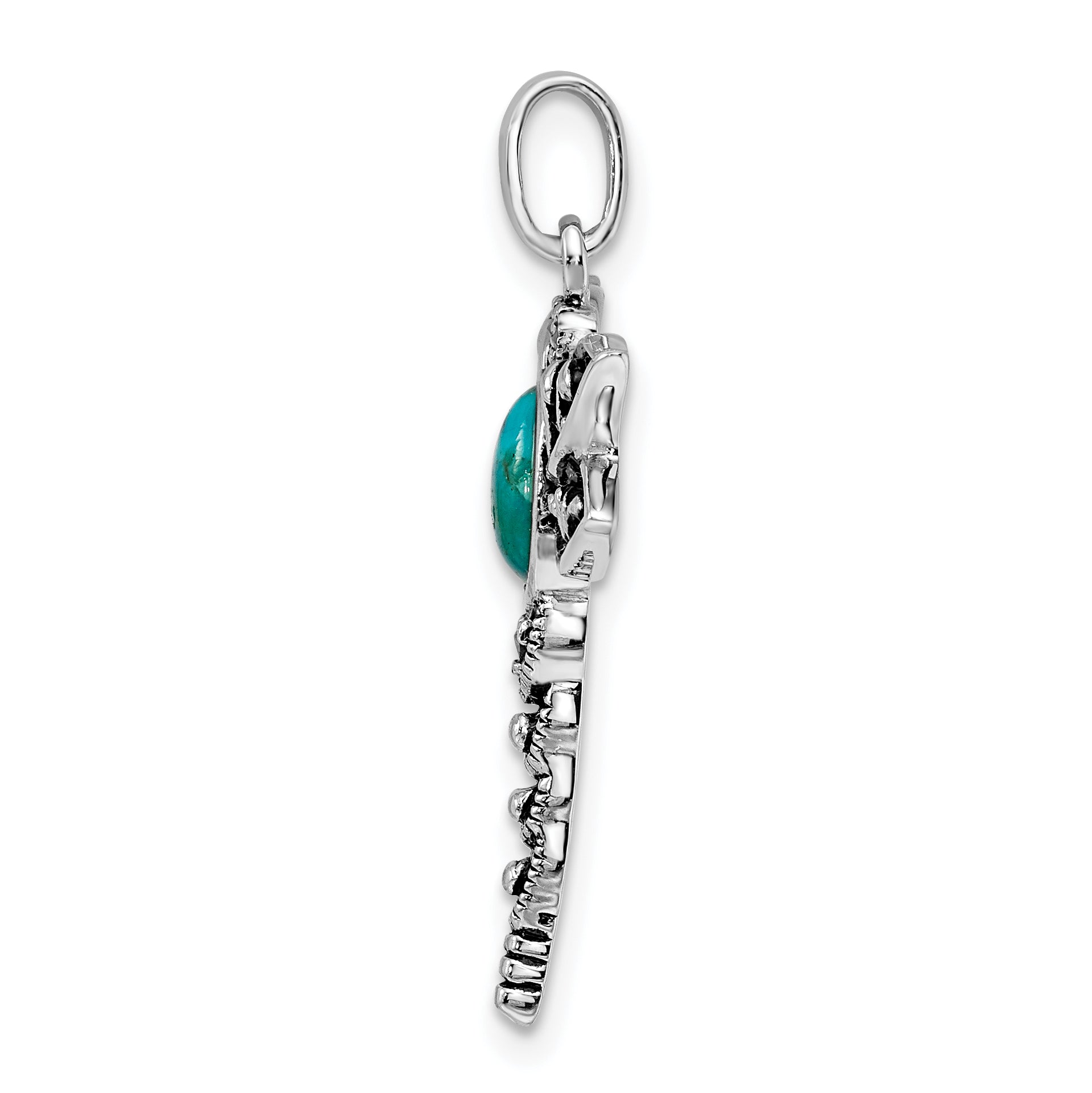 Sterling Silver Rhodium/Oxidized Recon. Turq/Marcasite Dragonfly Pendant Secondary image