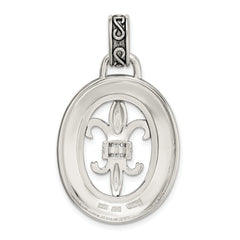 Sterling Silver CZ Antiqued Filigree Fleur de Lis Pendant