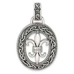 Sterling Silver CZ Antiqued Filigree Fleur de Lis Pendant